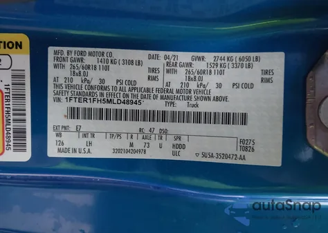 2021 Ford Ranger Xl from USA, damaged, VIN 1FTER1FH5MLD48945